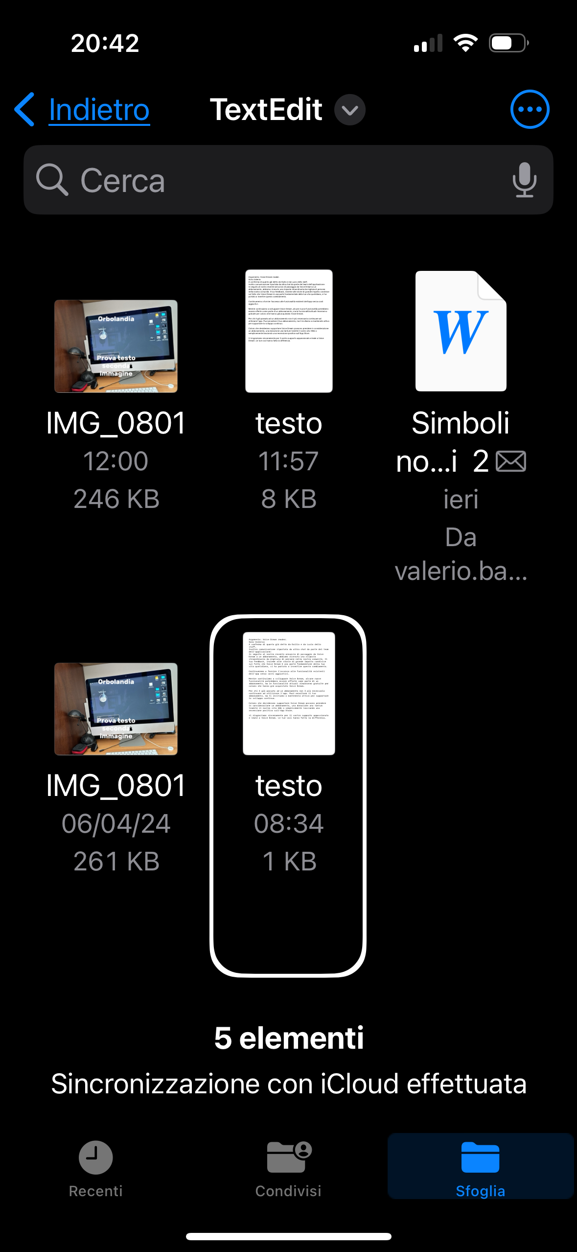 nell’immagine uno screenshot dell’iPhone aperto sulla pagina di iCloud drive è più specificatamente la pagina text edit per elaborare i file per il tutorial
