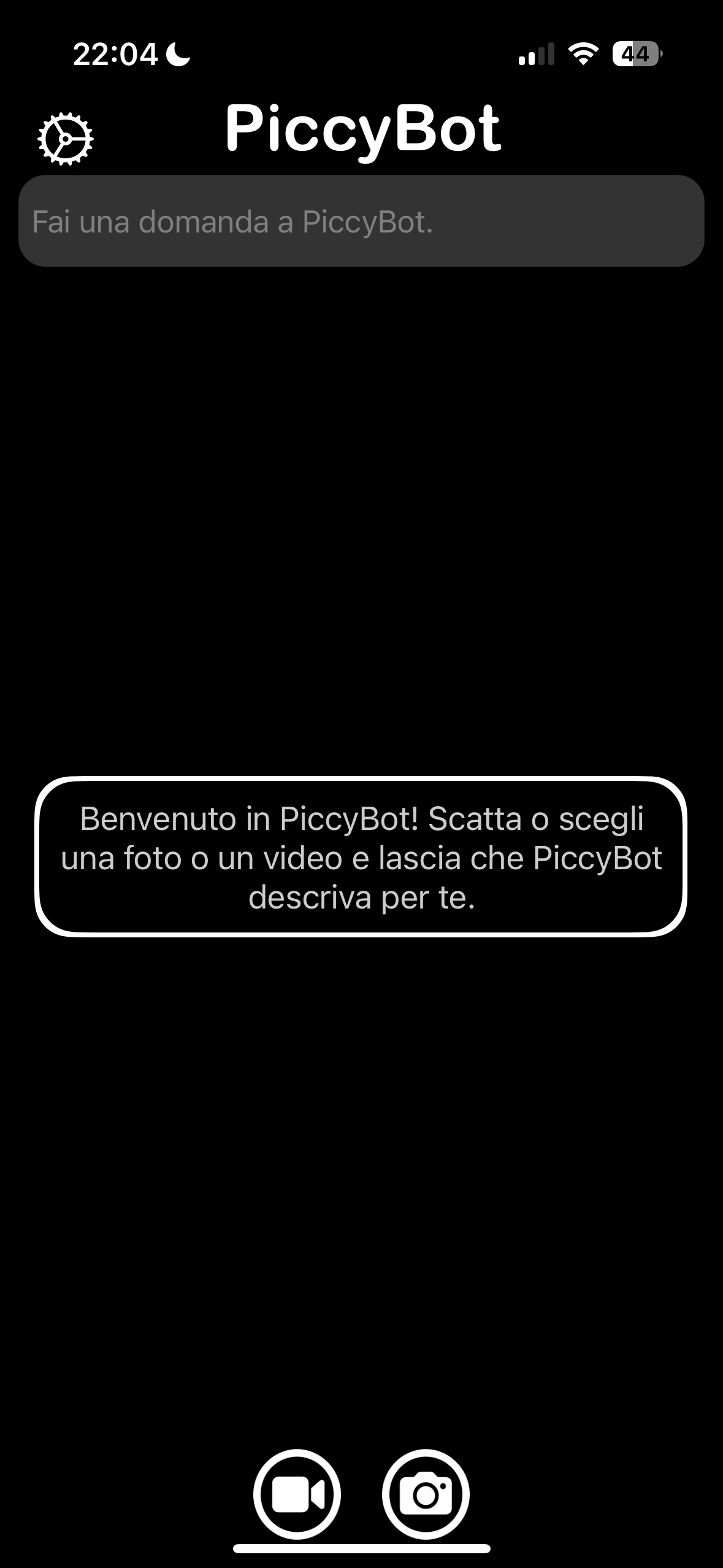 nell’immagine uno screenshot dell’iPhone aperto nell’applicazione PiccyBot