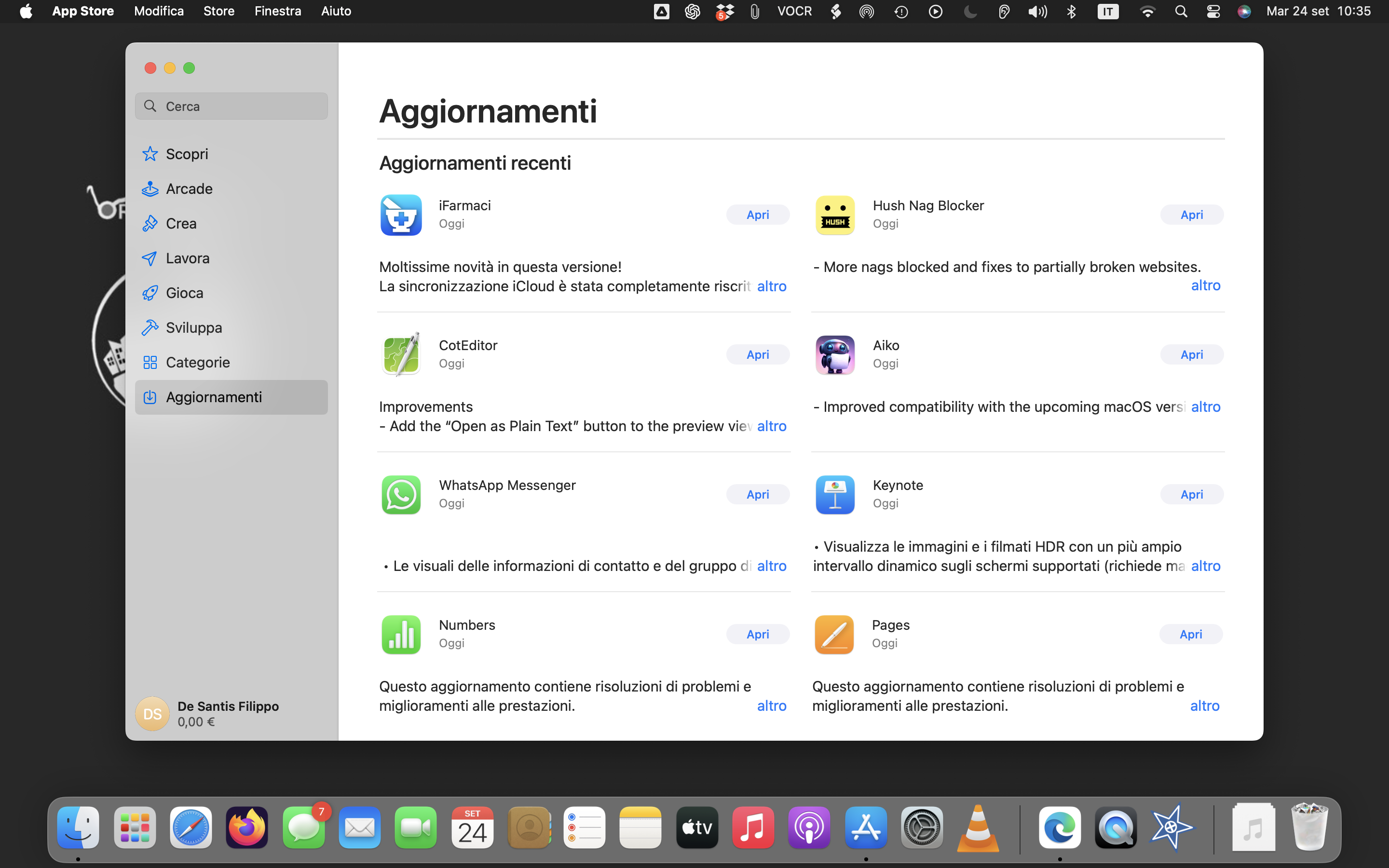 L'immagine mostra la schermata di un Mac, con l'applicazione App Store, aperta sulla sezione degli aggiornamenti recenti.